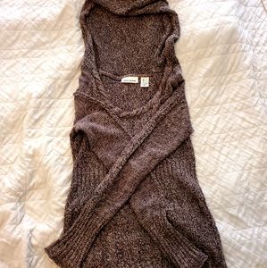 DKNY Brown and Cream knit sweater with hood.